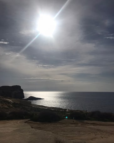 Sea in Gozo with a beautiful sun